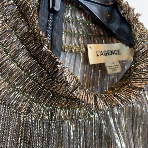 L’Agence Gold Metallic Sheer Top Smocked Neck Blouse - Picture 6 of 9